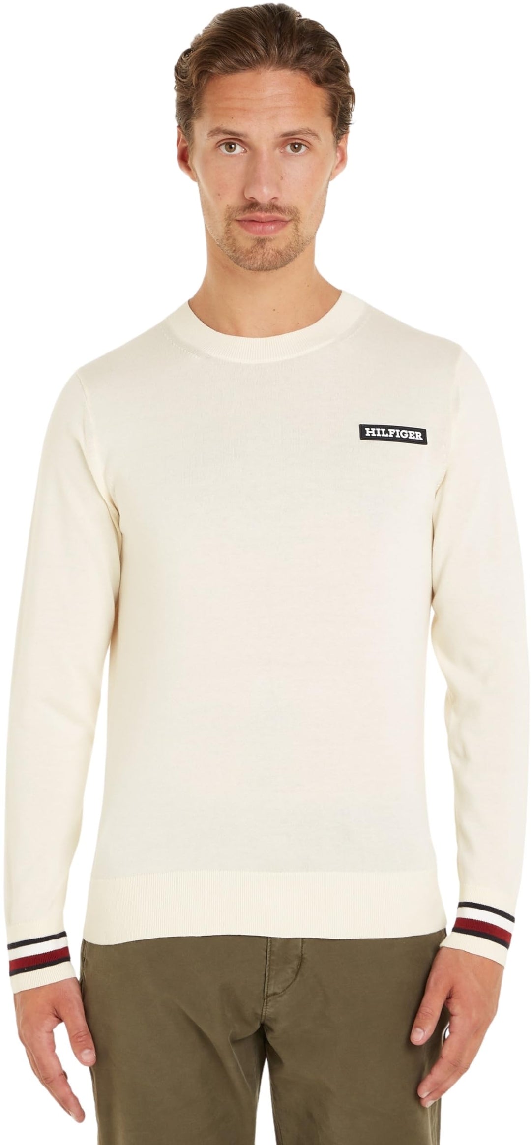 Tommy Hilfiger Herren Global Stripe Crew Nk Mw0mw33502 Pullover L Beige (Calico), L Beige (Calico)