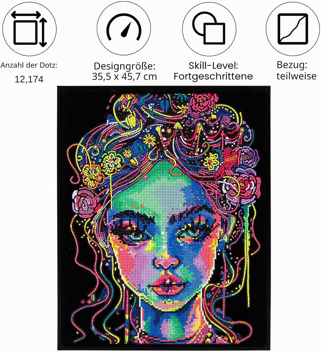 DIAMOND DOTZ 2594362 Original 5D Diamond Painting Set, Neon Schönheit, mit Neonfarben und Samt, DIY