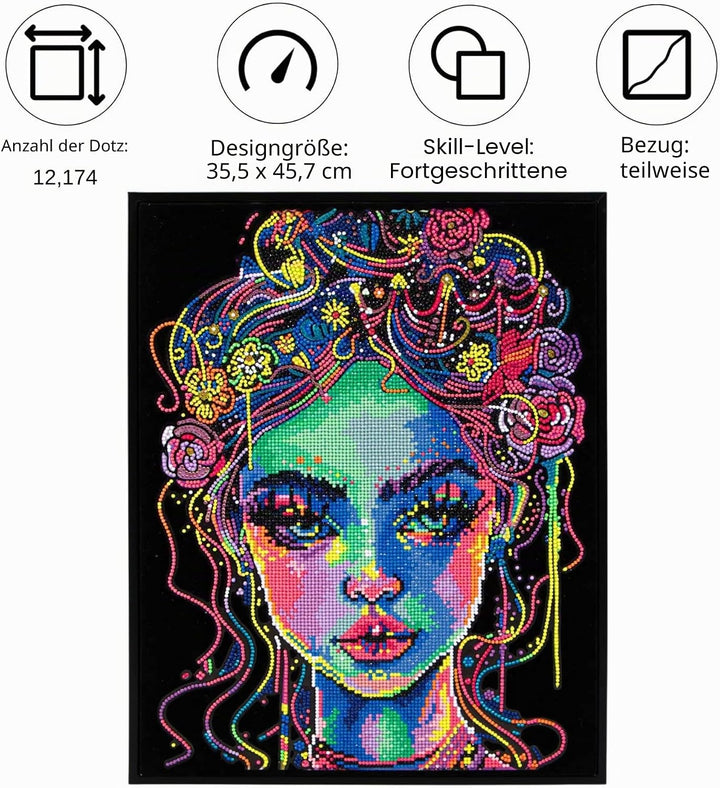 DIAMOND DOTZ 2594362 Original 5D Diamond Painting Set, Neon Schönheit, mit Neonfarben und Samt, DIY