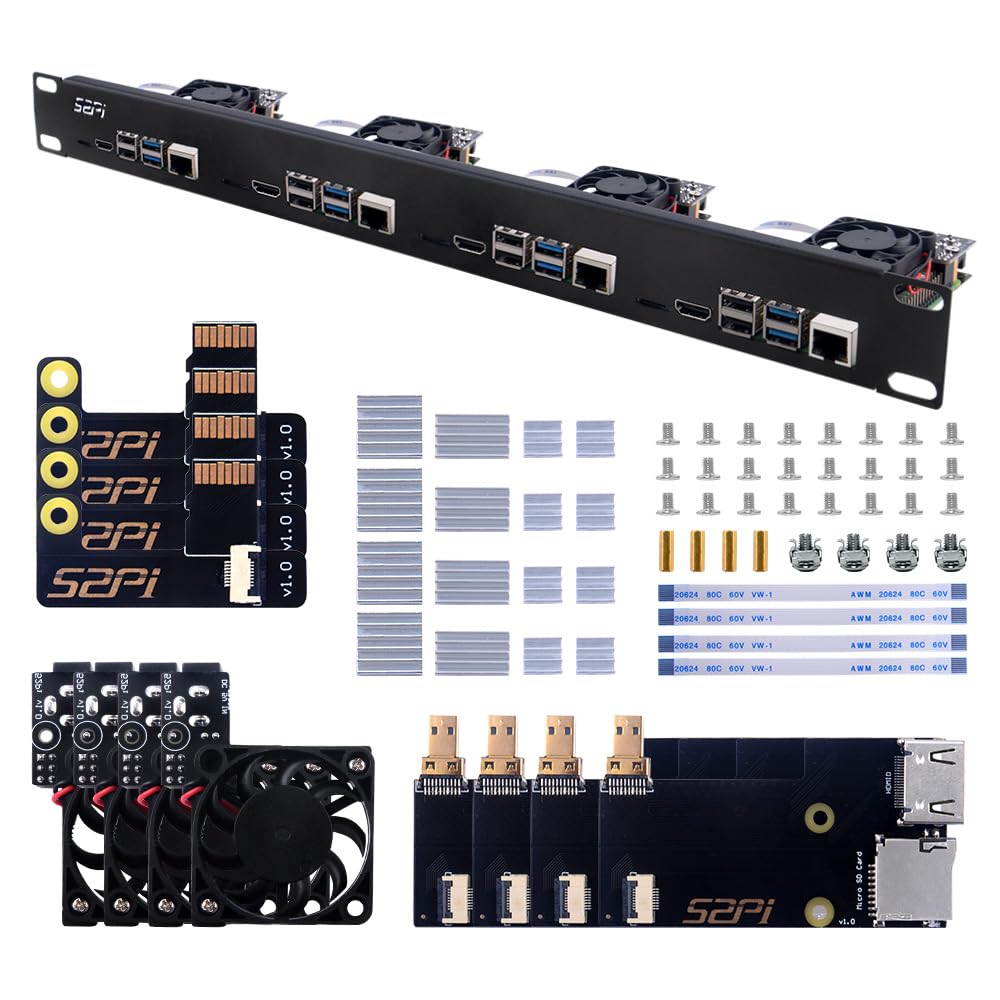 GeeekPi 1U Rack Kit für Raspberry Pi 4B, 19" 1U Rackmount Unterstützt 1-4 Einheiten mit 4 Raspberry