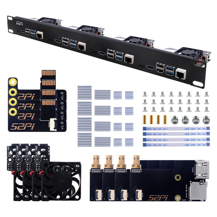 GeeekPi 1U Rack Kit für Raspberry Pi 4B, 19" 1U Rackmount Unterstützt 1-4 Einheiten mit 4 Raspberry