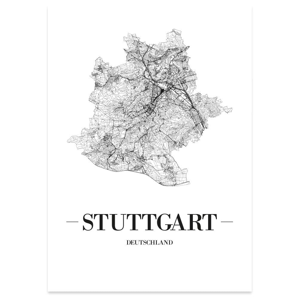 JUNIWORDS Stadtposter, Stuttgart, Wähle eine Grösse, 40 x 60 cm, Poster, Schrift A, Weiss 40 x 60 cm