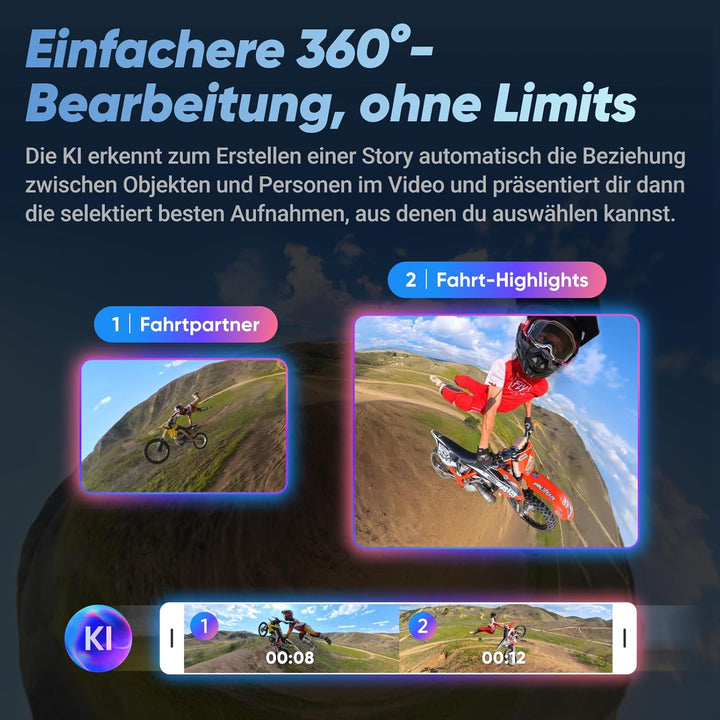 Insta360 X4 – wasserdichte 8K 360°-Action-Cam, 4K Weitwinkelvideos, Unsichtbarer Selfie-Stick Effekt