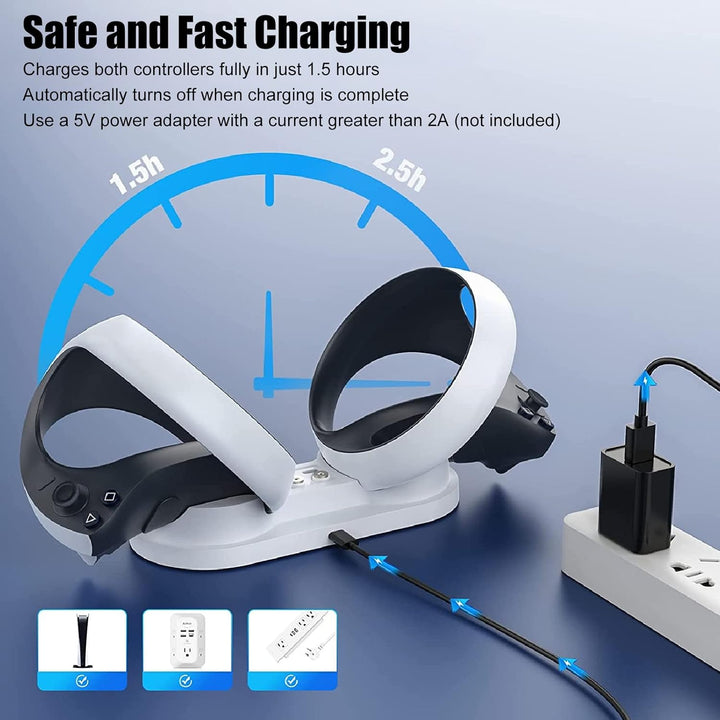 Ladestation für VR2, Dual-Controller-Ladestation, mit 4 Typ-C-Magnetanschlüssen, Typ-C-Ladekabel, LE