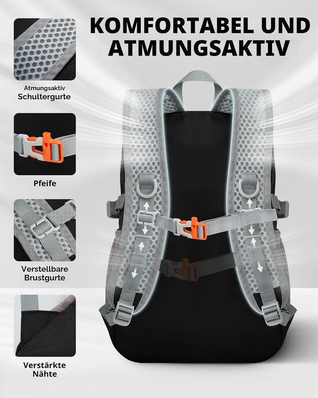 WATERFLY Rucksack Klein Faltbarer Rucksack: 15L Ultraleicht Wanderrucksack Foldable Backpack mit Atm