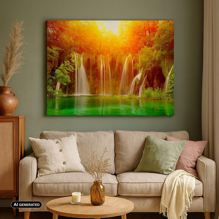 Bilder auf Leinwand 100x70cm Leinwandbild Kroatien nationalpark wasserfall Gross Wanddeko Bild Schla