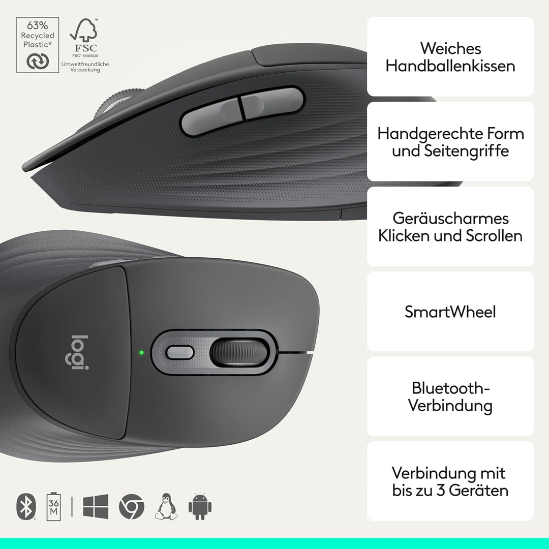 Logitech Signature Comfort Plus Combo MK880, kabelloses Tastatur-Maus-Set, komfortable Tastatur in S