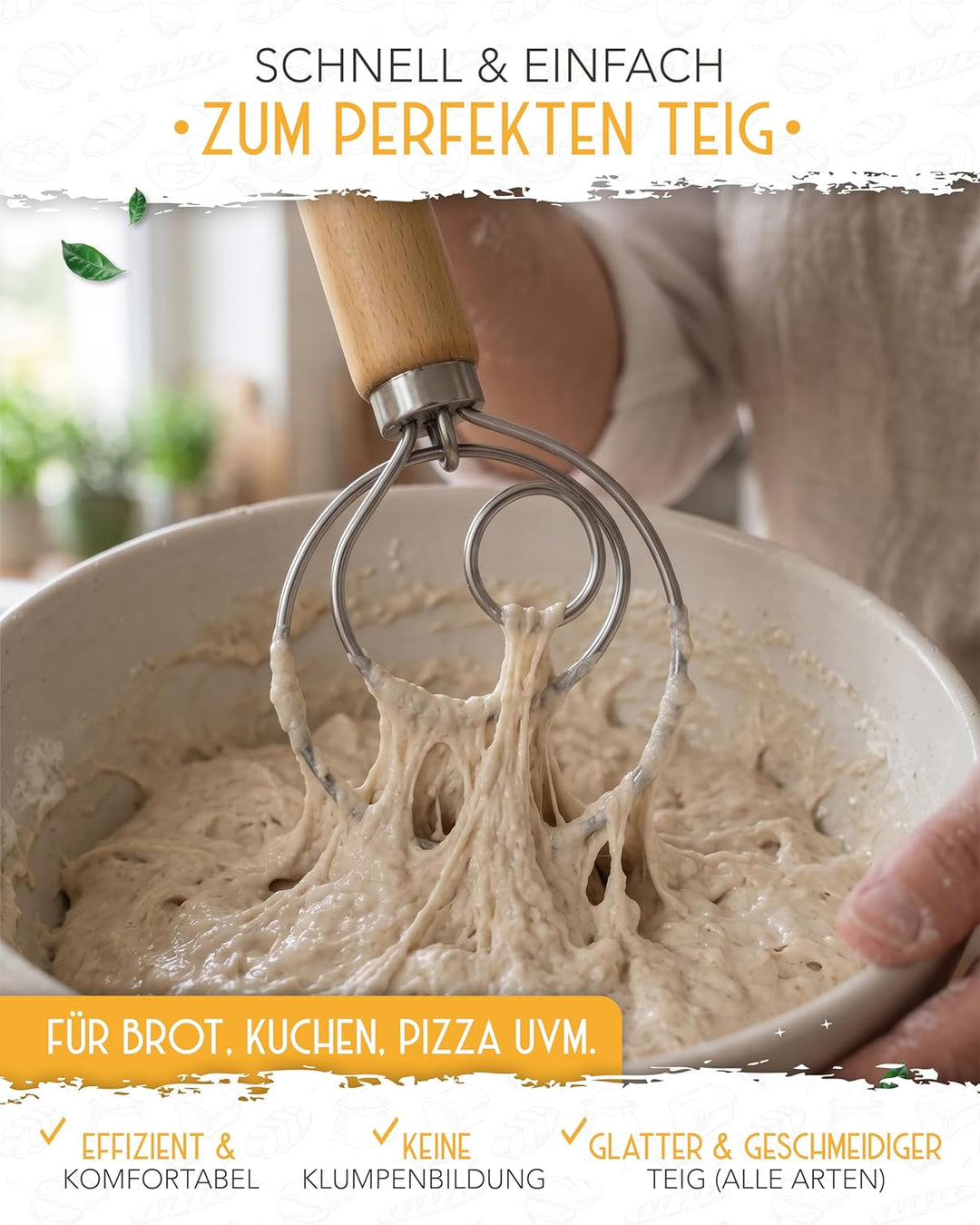 KRUSTENZAUBER Dänischer Schneebesen & Bäckermesser 2er Set [inkl. 20 Rasierklingen] - Teigbesen, Dan