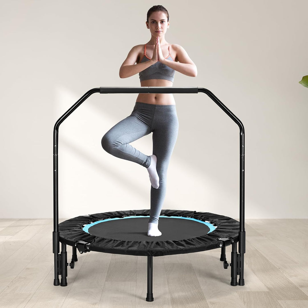 LIFERUN Fitness Trampolin Indoor Ø101cm,Tragfähigkeit 150 kg,Workout Rebounder,mit 3 Verstellbare Ha