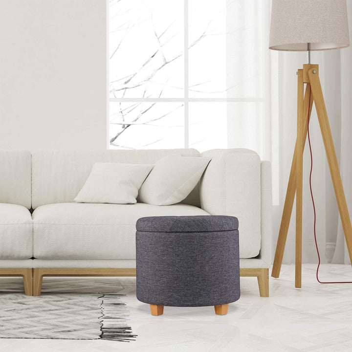 Relaxdays Sitzhocker mit Stauraum, gepolsterter Hocker rund, für Wohnzimmer, Leinen-Optik, H x D: 41