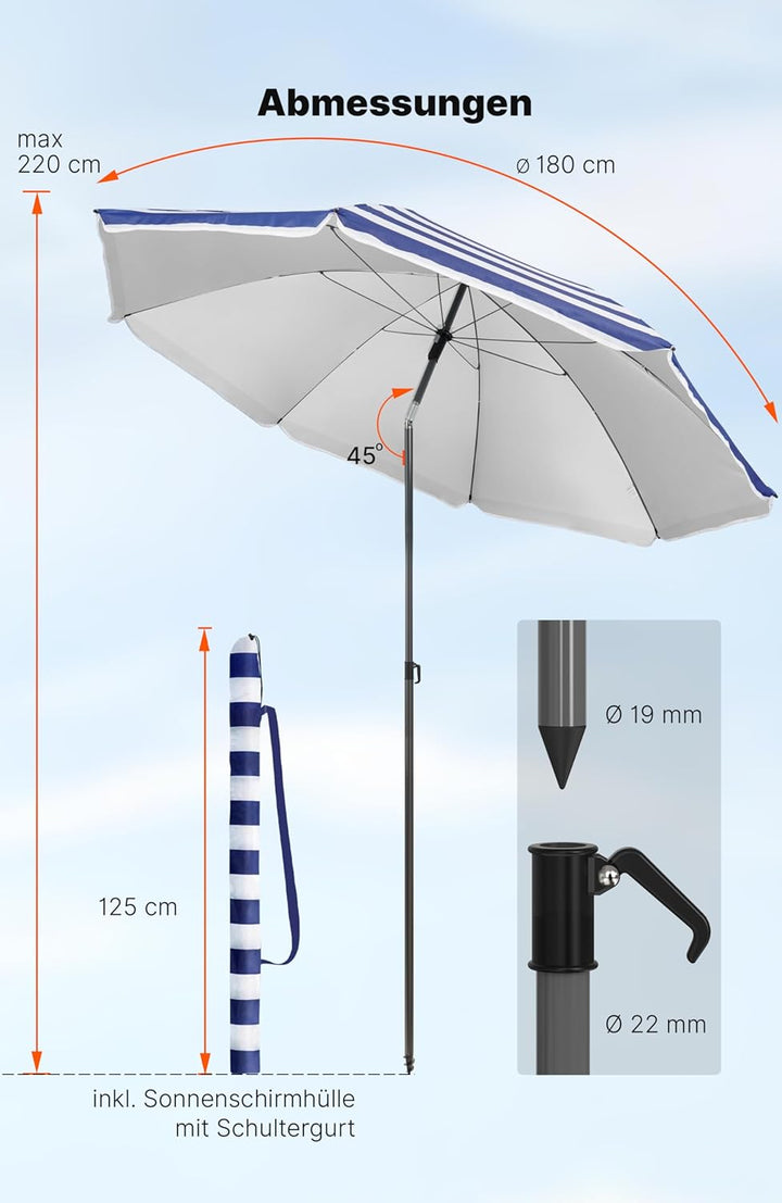 4smile Sonnenschirm Balkon Ø 160 cm SunnyJoy, Blau-Weiss - UPF 50+ Strandschirm, sicherer Sonnenschi