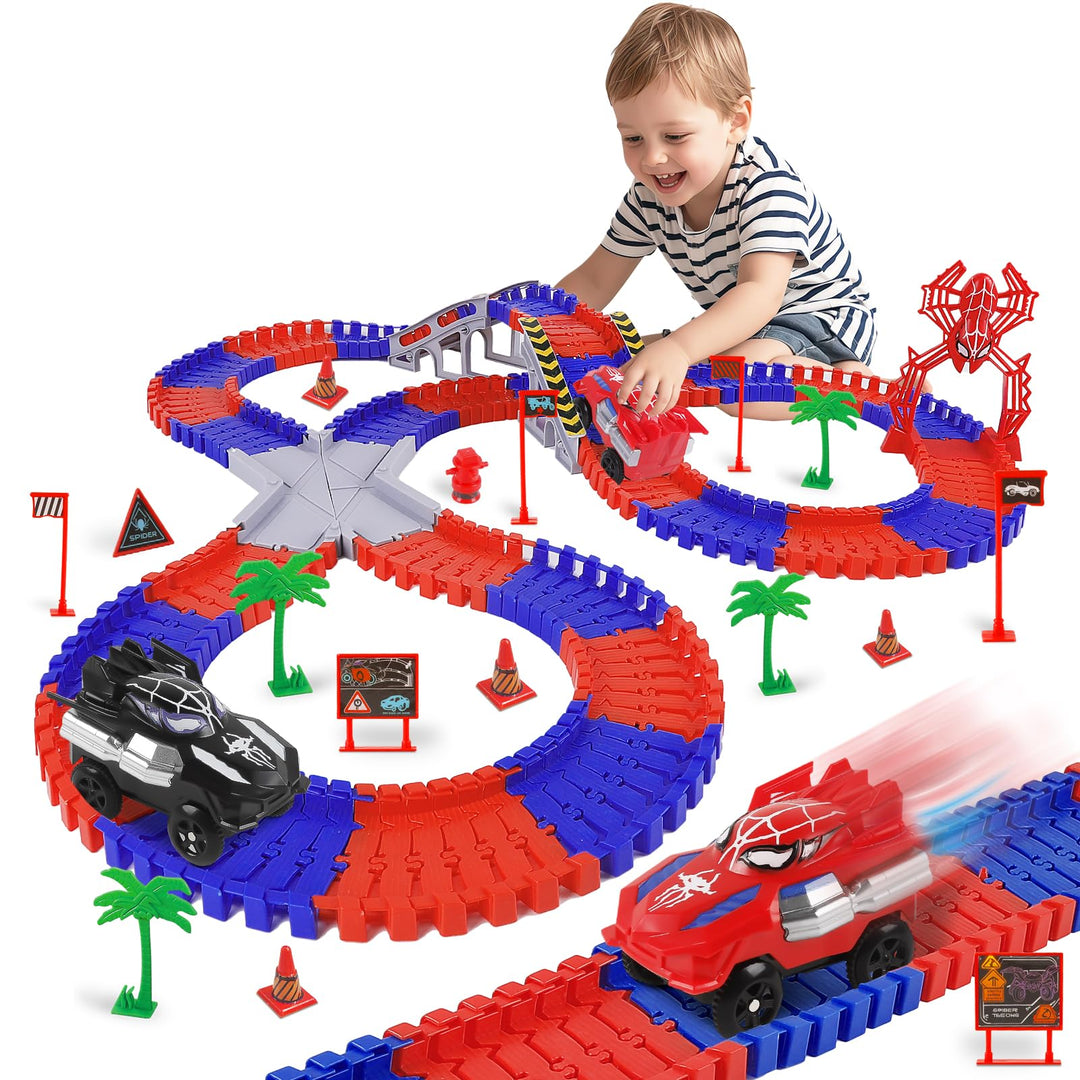 Spider Autorennbahn Set, Spielzeug ab 3 4 5 6 Jahre Junge, Spider Spielzeug Rennbahn Auto Kinderspie