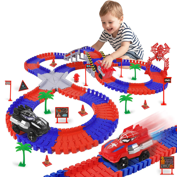 Spider Autorennbahn Set, Spielzeug ab 3 4 5 6 Jahre Junge, Spider Spielzeug Rennbahn Auto Kinderspie