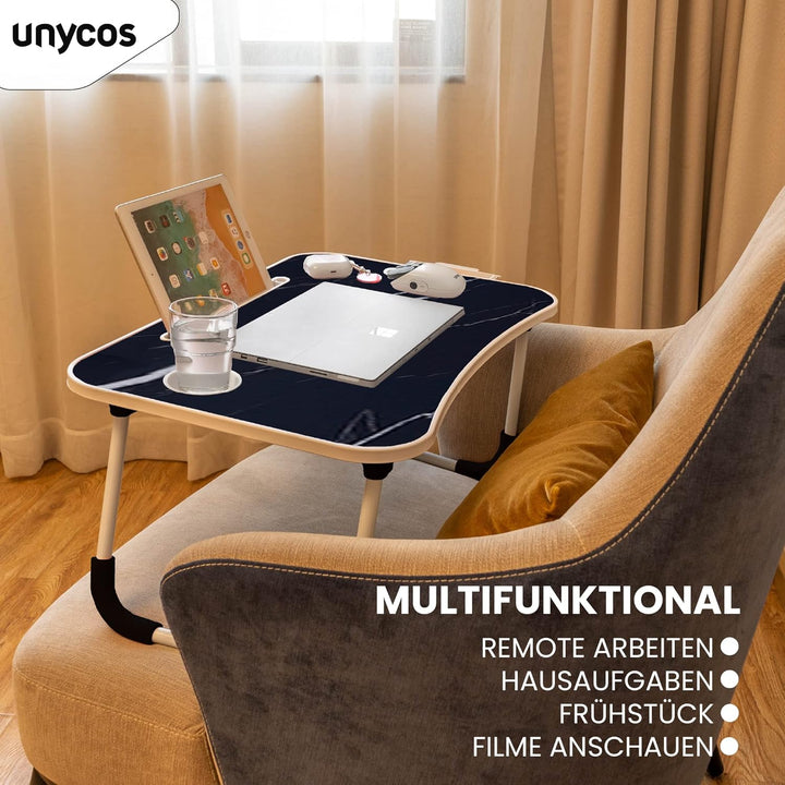 unycos - Betttablett Klappbar, Frühstückstablett mit Griff und Getränkehalter, Serviertisch, Ideal f