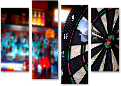Bild auf Leinwand Darts Wandbild Poster Kunstdruck Bilder Format: 130x80cm - 4 Teile, Format: 130x80