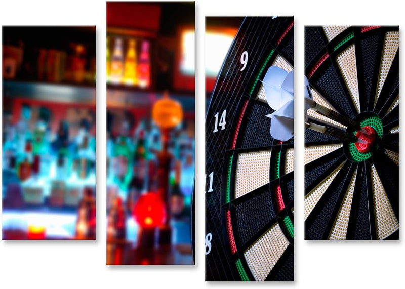 Bild auf Leinwand Darts Wandbild Poster Kunstdruck Bilder Format: 130x80cm - 4 Teile, Format: 130x80