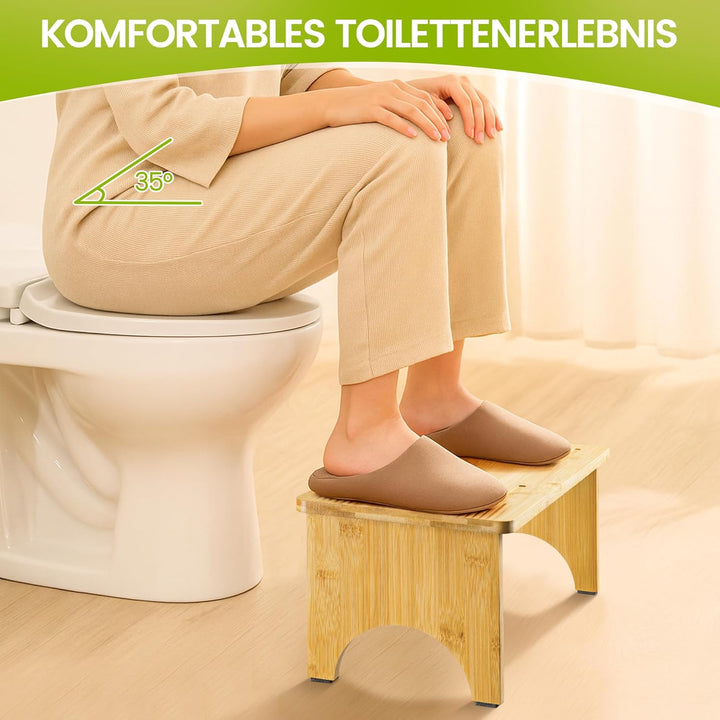 Klappbarer Toilettenhocker Erwachsene, Klohocker aus Bambus-Holz für Badezimmer, Ergonomischer WC Ho