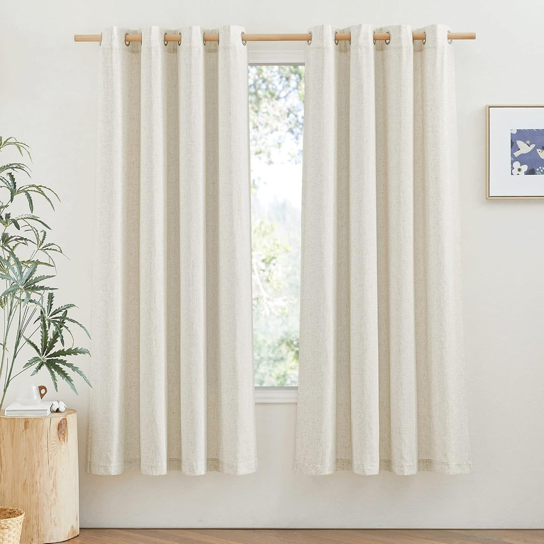 PONY DANCE Leinen Gardinen Kurz Halbtransparent Leinenvorhang Boho 2er Set H 160 x B 140 cm Wohnzimm