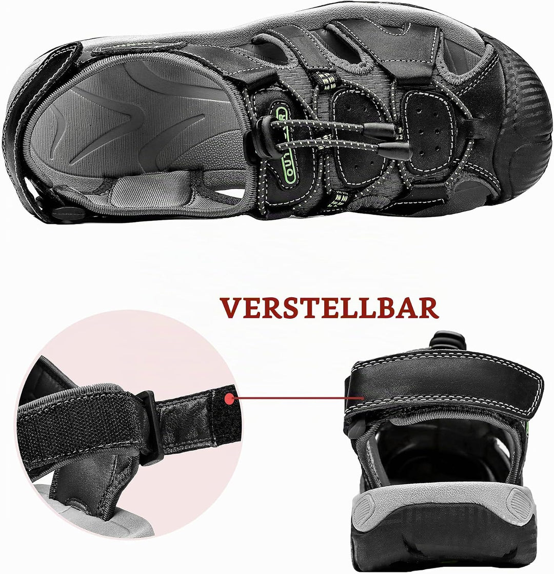 ZYLDK Herren Sandalen Leder Strand Trekkingsandalen Outdoorschuhe Sommer Wanderschuhe Männer Sport-O