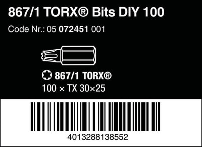 Wera 05072451001 867/1 Z TORX® DIY Bits, TX 30 x 25 mm, 100-teilig, TX 30 x 25