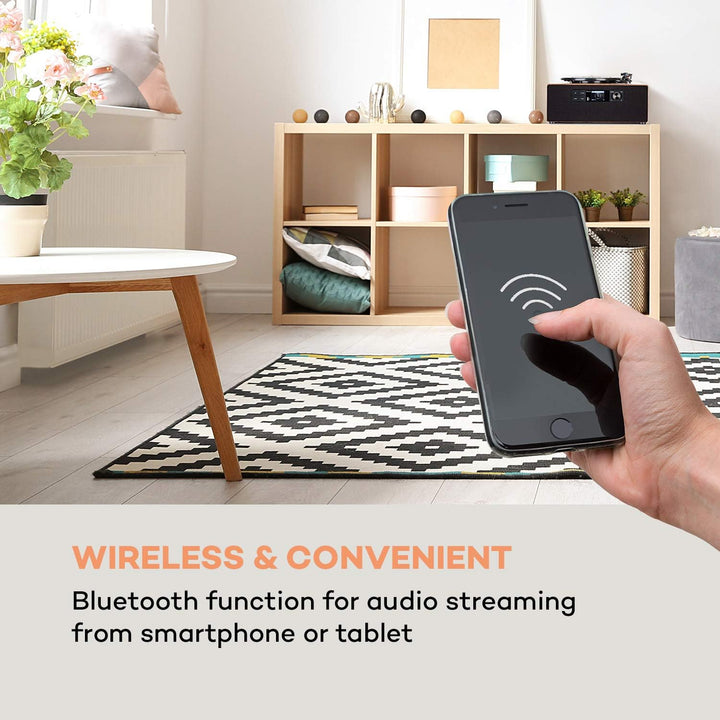 auna Connect Vinyl Cube Plattenspieler, Internetradio DAB+ UKW, integrierte Lautsprecher, Smart Radi