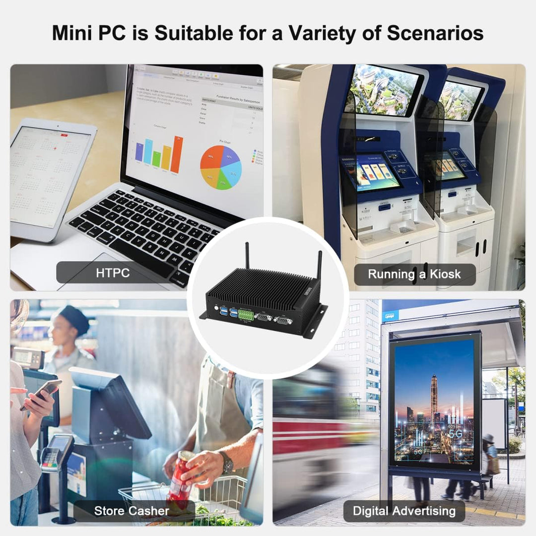 BASOARO Mini Industrie PC, Lüfterloser Mini PC Core i5 8260U, Mini PC Windows 11, Gigabit Ethernet,