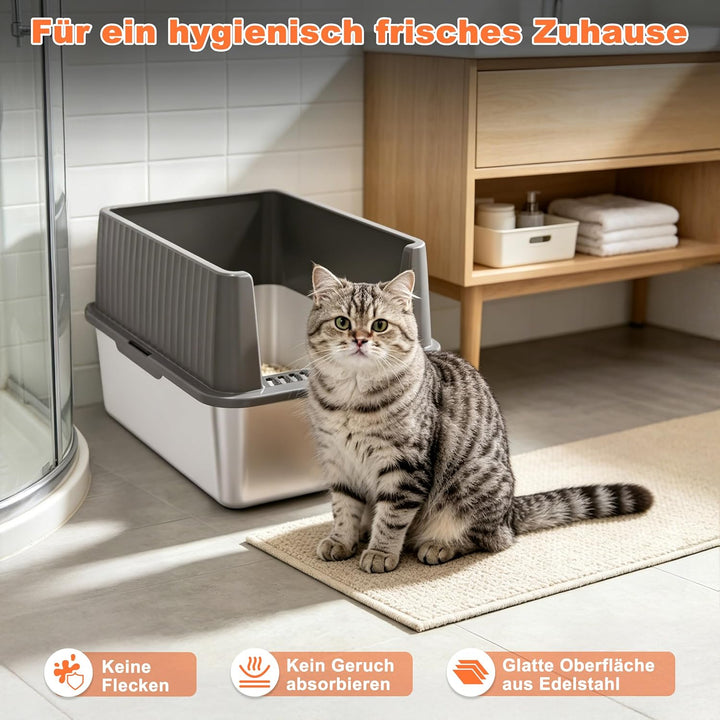 Zedelmaier Edelstahl Katzentoilette System – Katzenklo Edelstahl XXL für grosse Katzen & 2 Katzen –