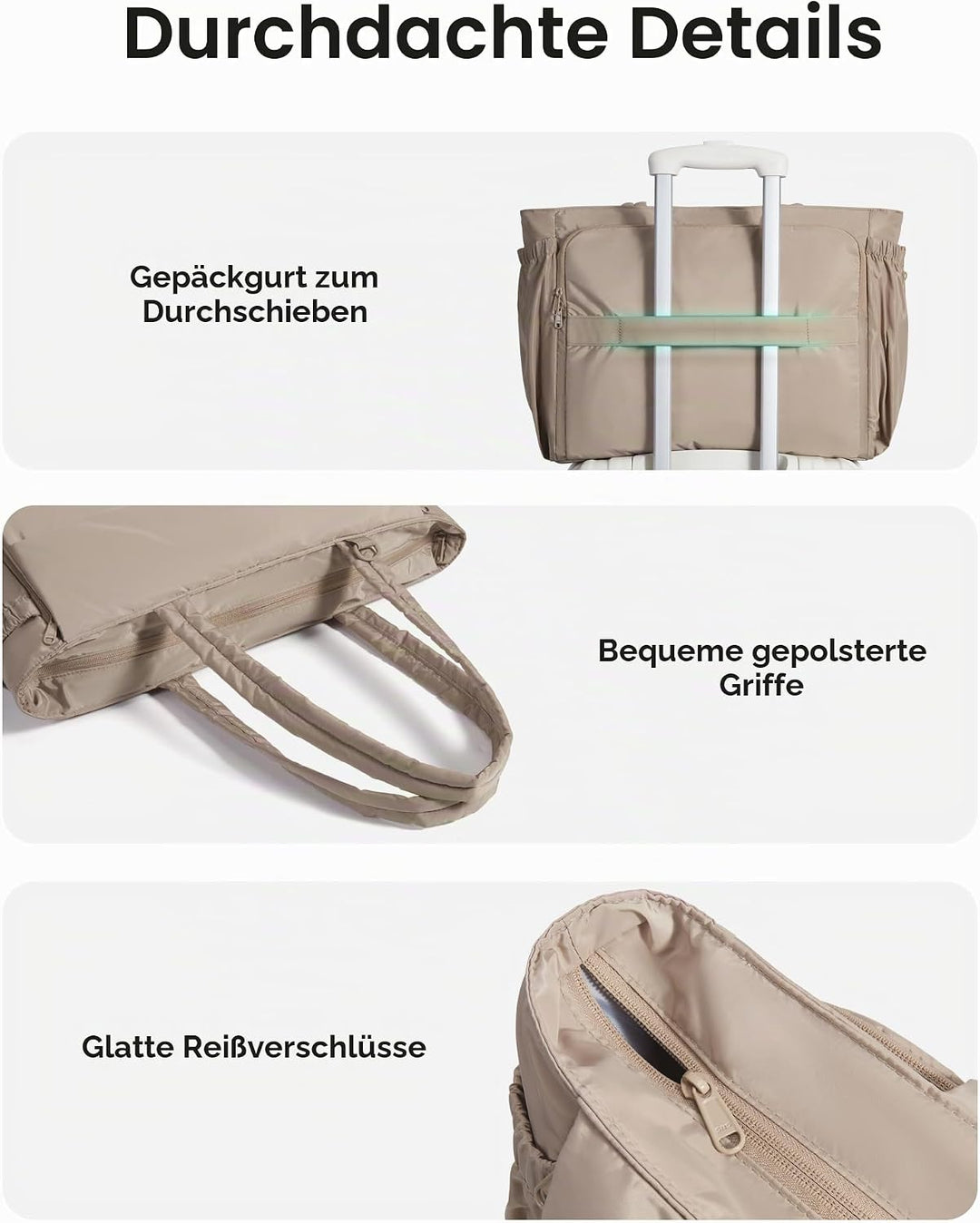 bagsmart Handtasche Damen Sporttasche Yogatasche, 22L Puffer Tote Bag mit Mehreren Taschen, Leichte
