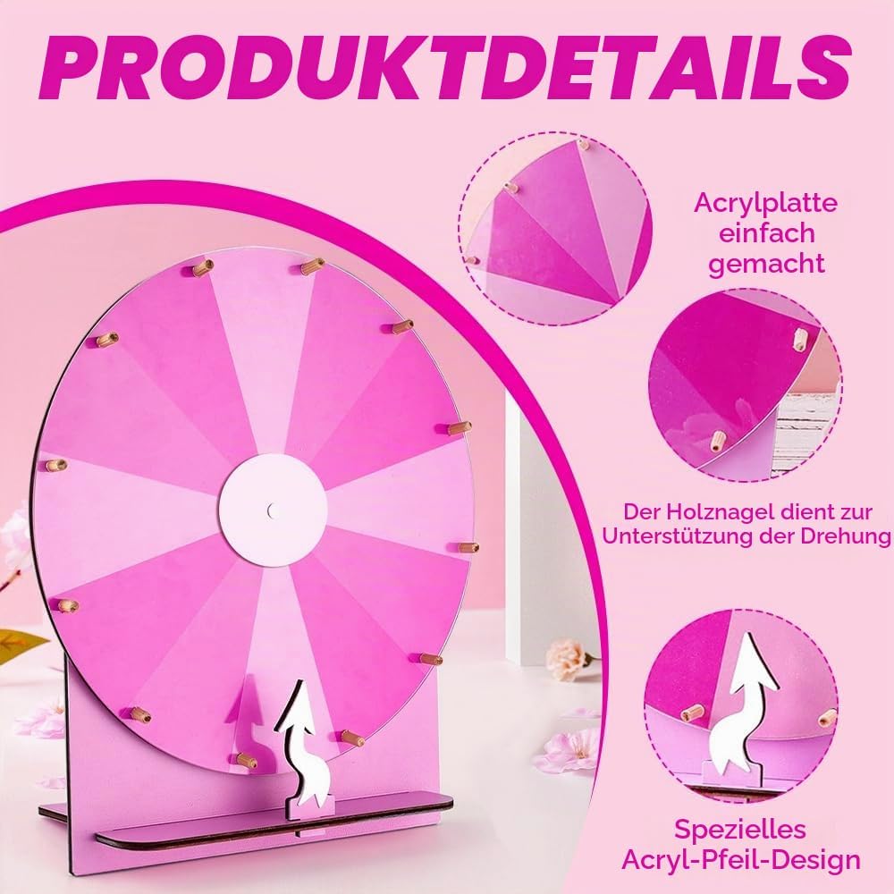 Glücksrad zum Drehen, 29 cm Hölzernes Glücksrad, 12 Slots Glücksrad Zum Selbstgestalten, Spinnings P
