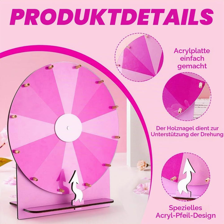 Glücksrad zum Drehen, 29 cm Hölzernes Glücksrad, 12 Slots Glücksrad Zum Selbstgestalten, Spinnings P