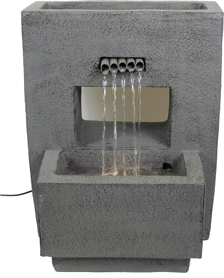 Gartenbrunnen mit Beleuchtung bepflanzbar Betonoptik 57 cm Springbrunnen Wasserspiel warmweiss Kaska