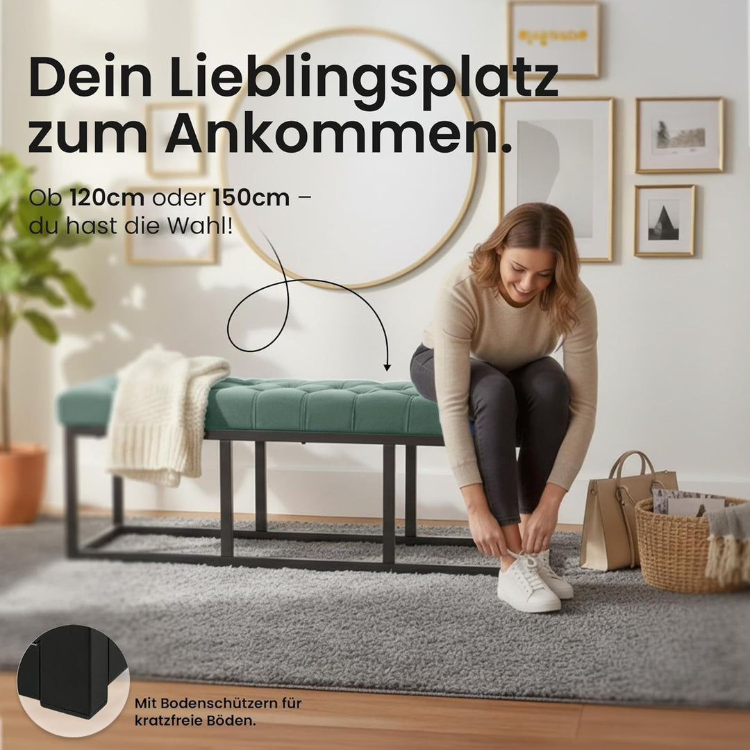 CLP Sitzbank Polson Samt Mit Metallgestell I Gesteppte Polsterbank I Metallbank Mit Samtbezug, Farbe