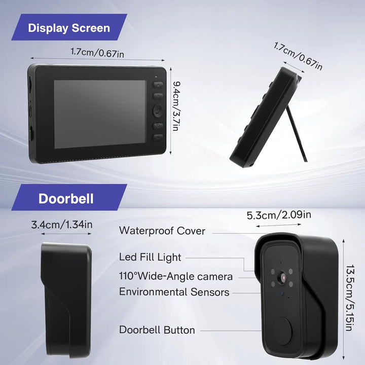 Kabellose Türklingel mit Kamera1080P Video,Kabellose Video Türklingel Kamera mit 4,3Zoll Bildschirm,