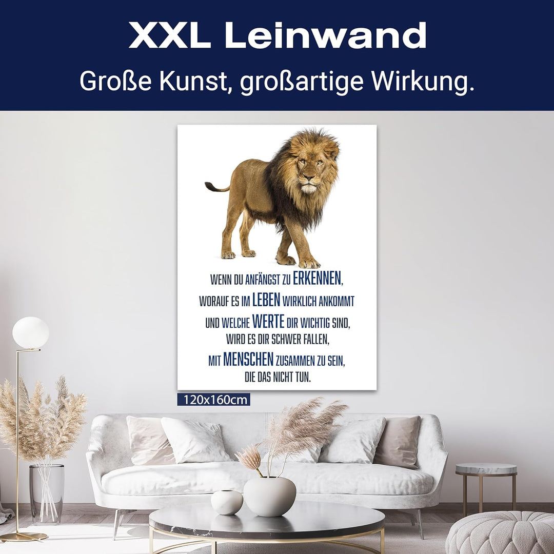 wandmotiv24 Motivations Motiv als Leinwandbild, 40x30cm, Hochformat, Werte, Löwe, Weiss, Blau, Tier,