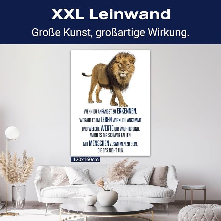 wandmotiv24 Motivations Motiv als Leinwandbild, 40x30cm, Hochformat, Werte, Löwe, Weiss, Blau, Tier,