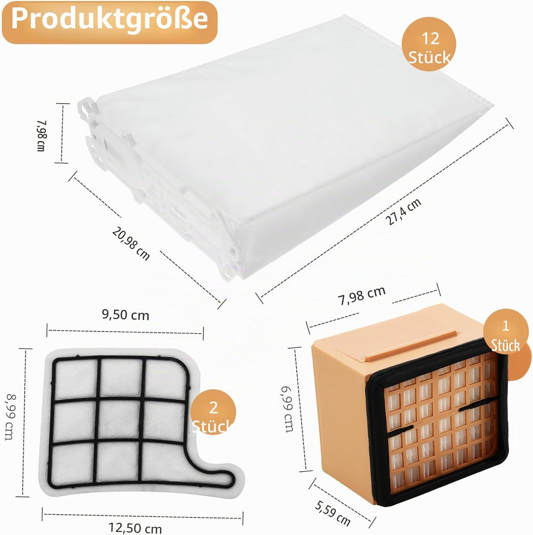 12 Staubsaugerbeutel für Vorwerk Kobold VK135 VK136,Mit 2 Motorschutzfilter +1 Hygienefilter, Staubs