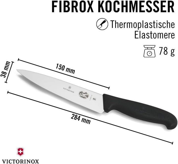 Victorinox Fibrox Kochmesser, Breites Universalmesser für Obst und Gemüse, 15 cm, Gerade Klinge, Sch
