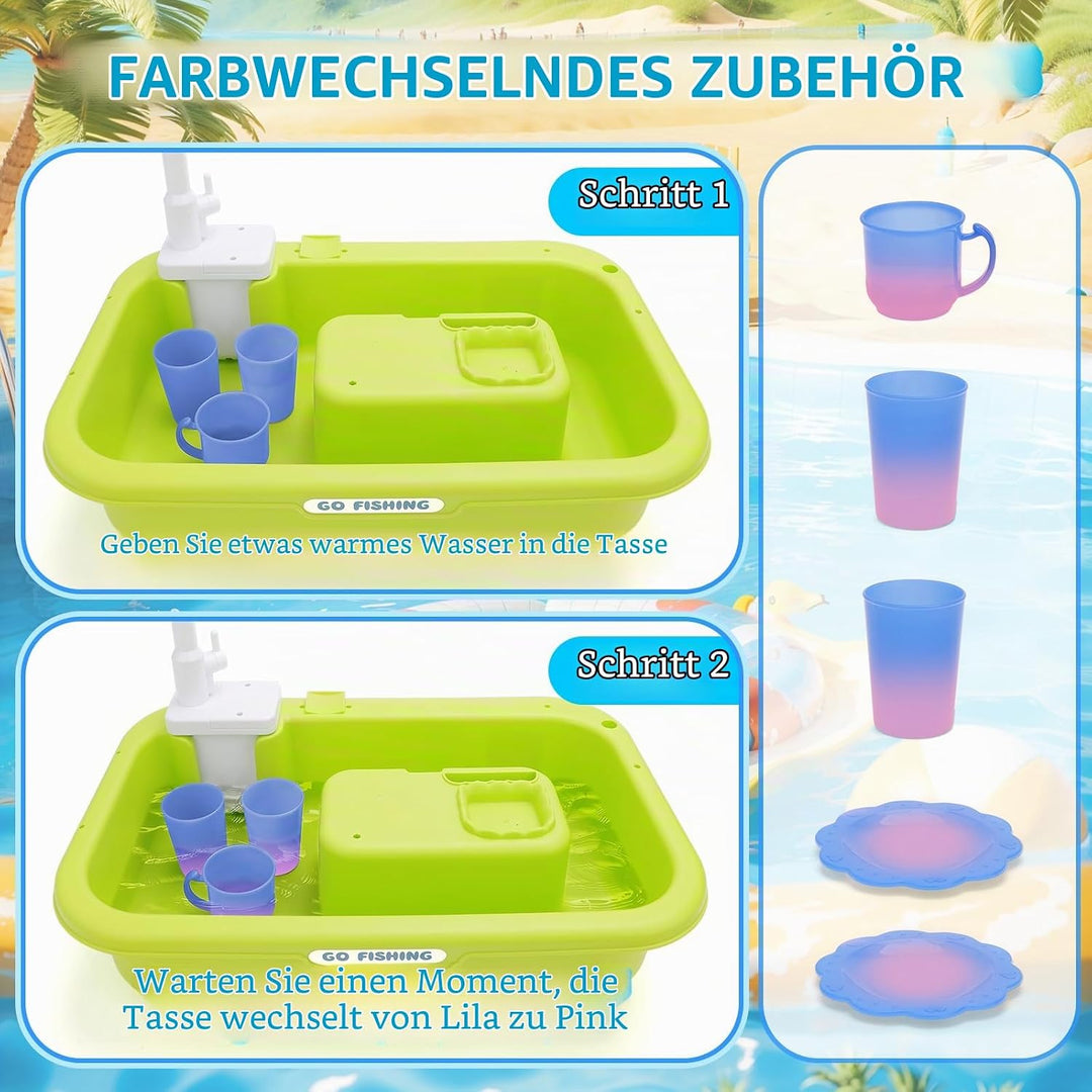 deAO 4-in-1 Kinder Waschbecken mit Wasserfunktion &amp; Sand- und Wassertisch – Wasserspieltisch Outdoor