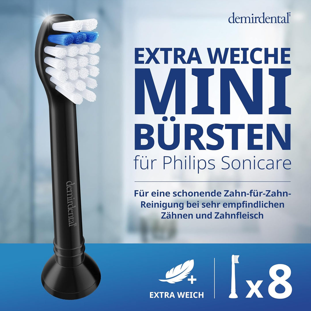 8er demirdental Ersatzbürsten passend für Philips Sonicare, Mini Extra Soft Aufsätze & Aufsteckbürst