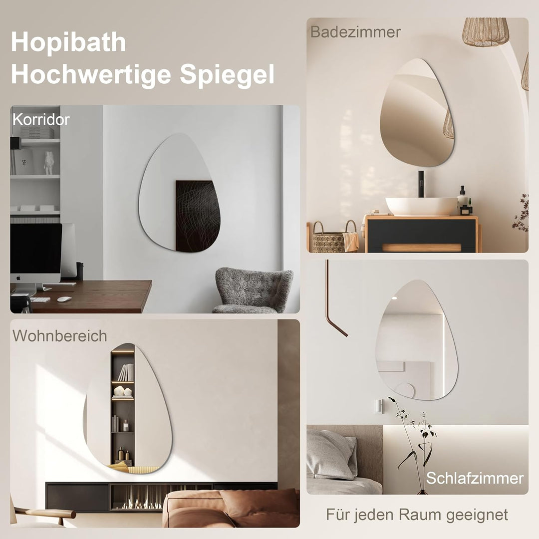 Rahmenloser Spiegel, unregelmässiger Spiegel 65 x 90 cm, moderner Wandspiegel, geeignet für Badezimm