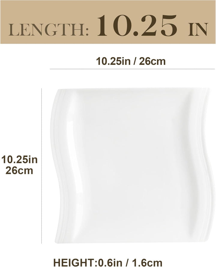 MALACASA, Serie Flora, 6 teilig Set CremeWeiss Porzellan Flachteller Speiseteller Essteller 10,25 Zo