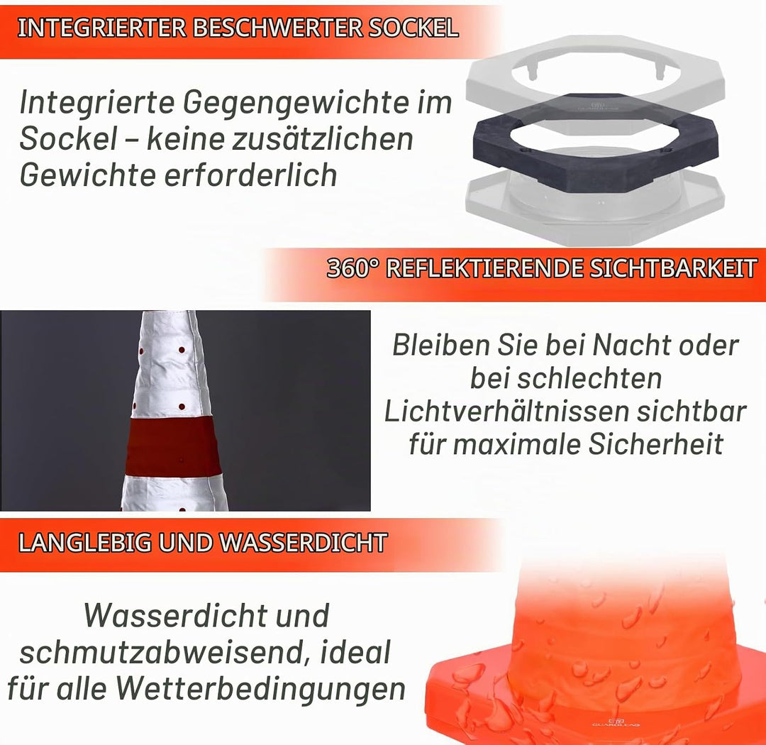 Faltbarer Leitkegel mit gewichtetem Fuss und LED-Licht / 70cm Multifunktions Pop-Up Reflektierend Ve
