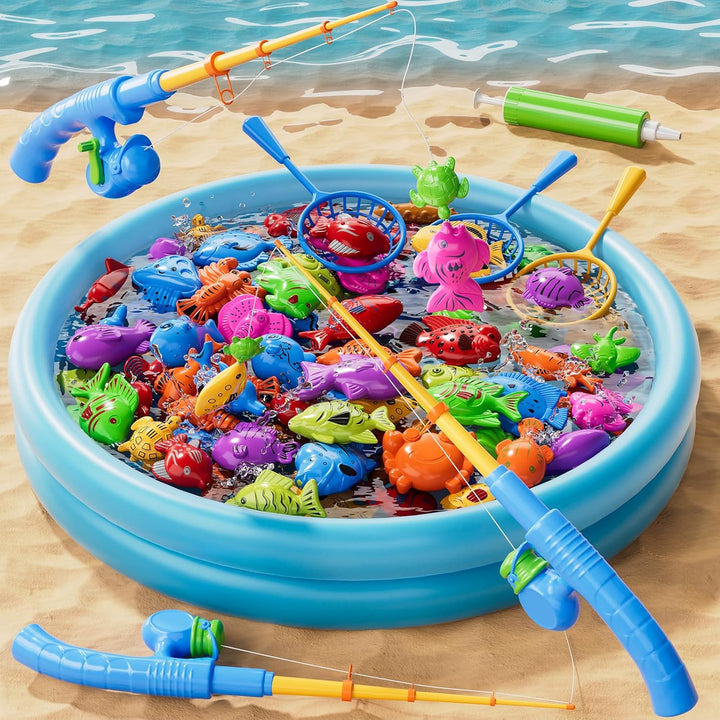 Magnetisches Angelspiel mit aufblasbarem Pool für Kinder 3–8 Jahre | Angelrute &amp; Netz enthalten, Bil