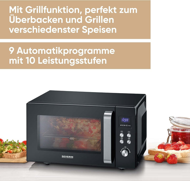 SEVERIN 2-in-1 Mikrowelle mit Glasboden und Grill, Mikrowellengerät zum Auftauen und Erhitzen, Mikro