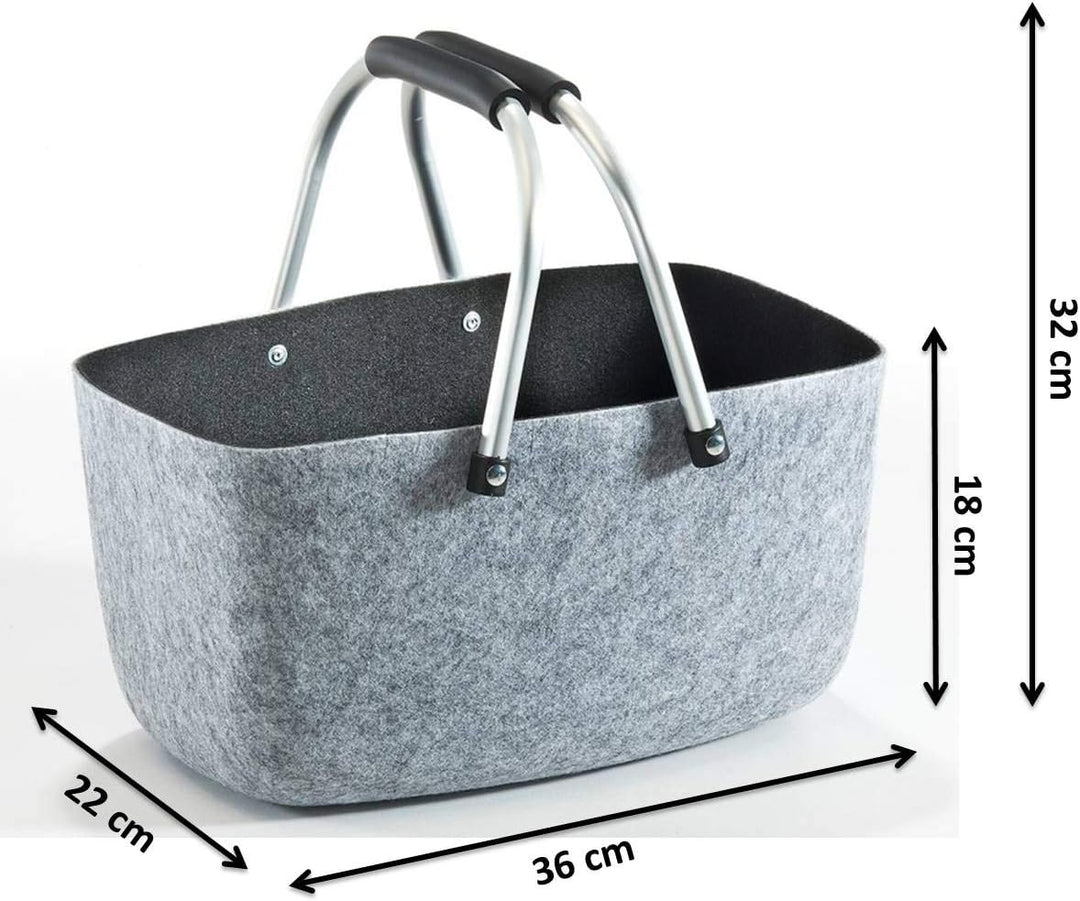 Kobolo personalisierbarer Filzkorb | 36x22x18 cm | grau-schwarz | moderner Einkaufskorb mit stabilen