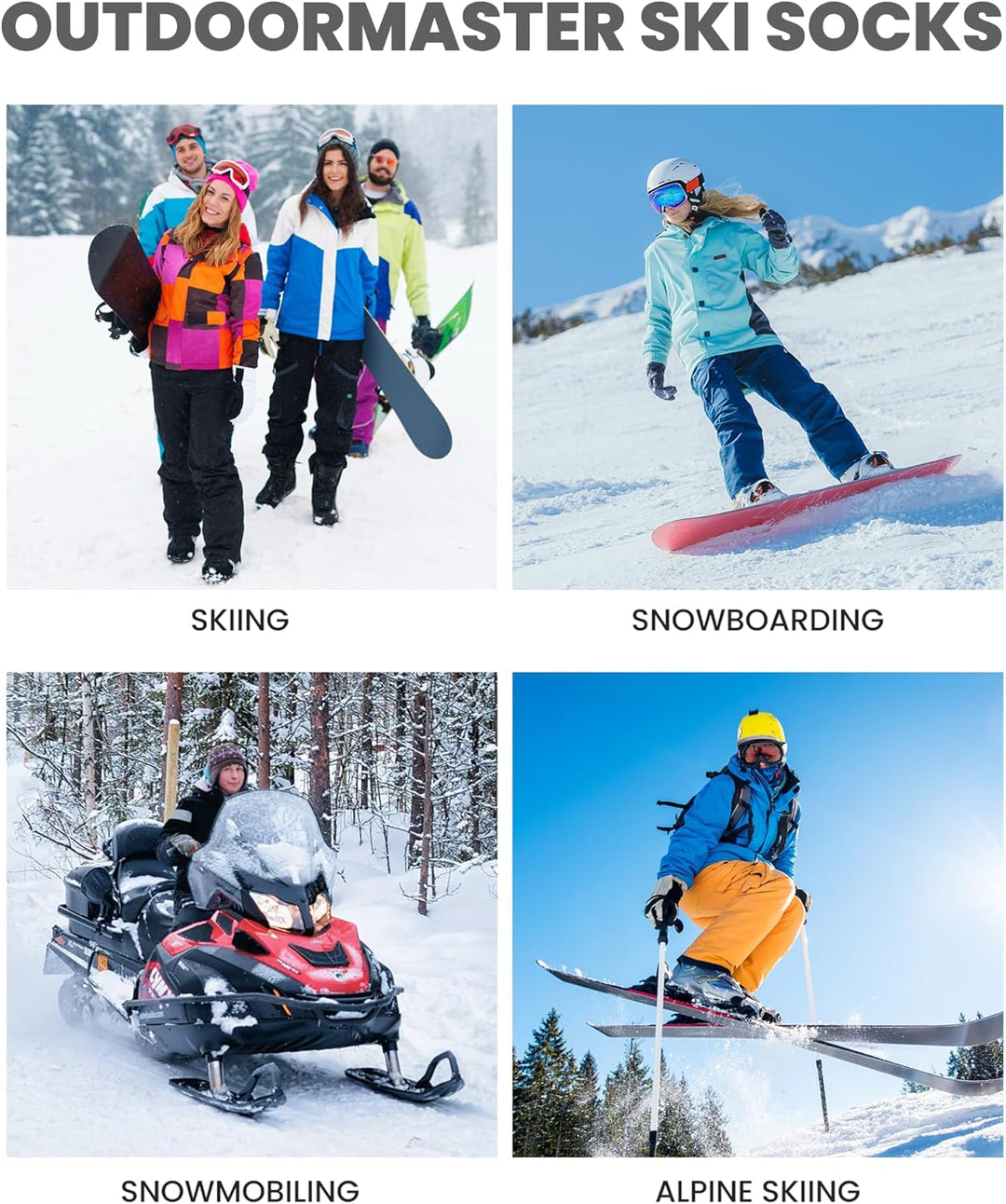 OutdoorMaster 2 Paar Unisex Merinowolle Skisocken für Damen & Herren, Winter Snowboarding Atmungsakt