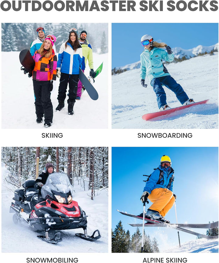 OutdoorMaster 2 Paar Unisex Merinowolle Skisocken für Damen & Herren, Winter Snowboarding Atmungsakt