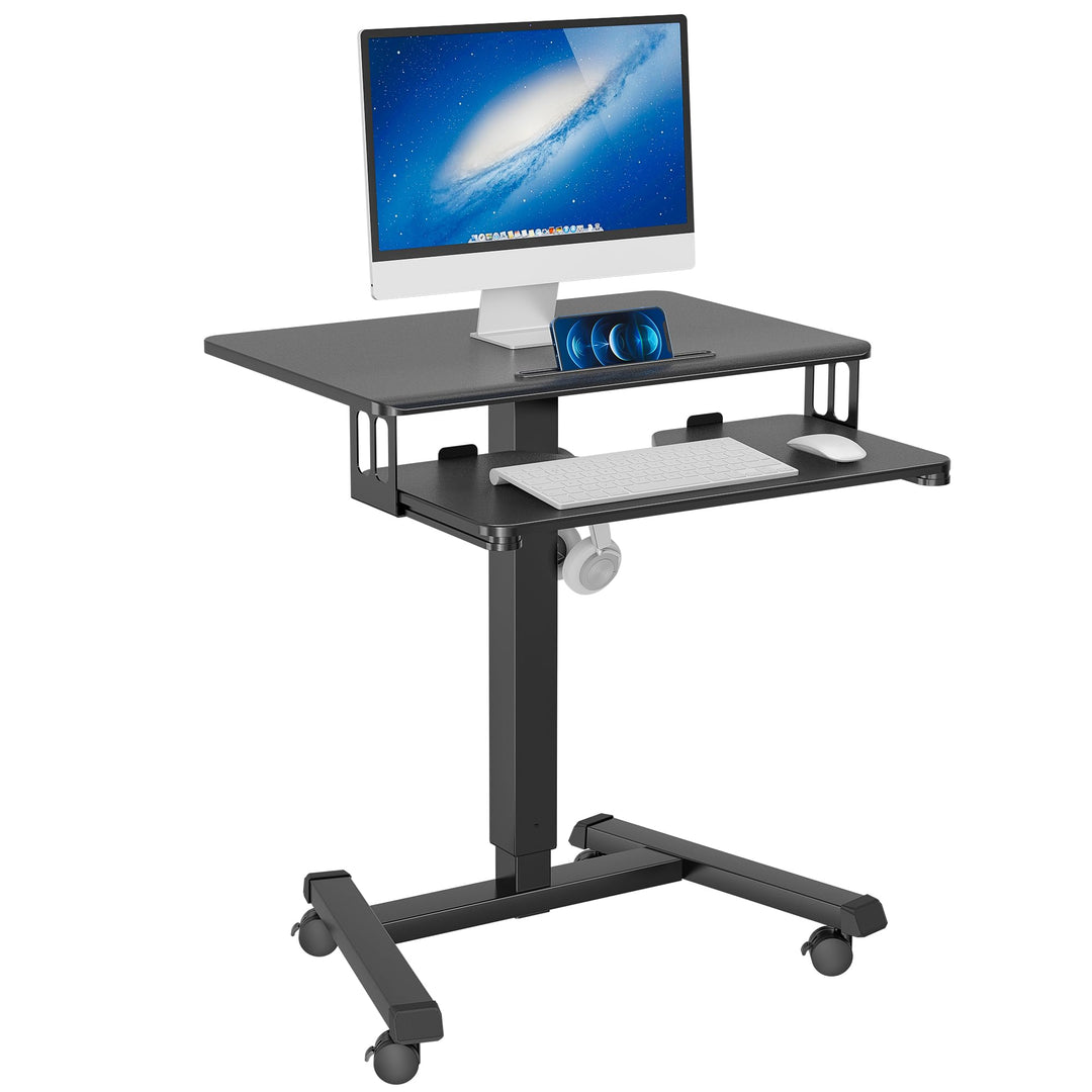 BONTEC Mobiler Schreibtisch mit 4 Rollen, Stehpult Höhenverstellbar 65×45cm Mobile Workstation, Lapt