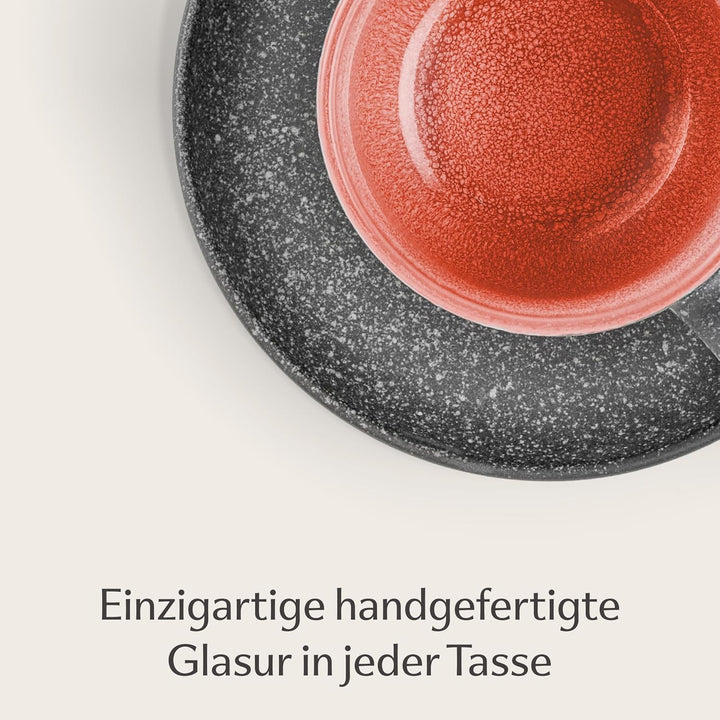 Cosumy Espressotassen mit Untertassen 4er Set - 90 ml Keramik, 𝗗𝗶𝗰𝗸𝘄𝗮𝗻𝗱𝗶𝗴𝗲𝘀 Steingut mit Handgeferti