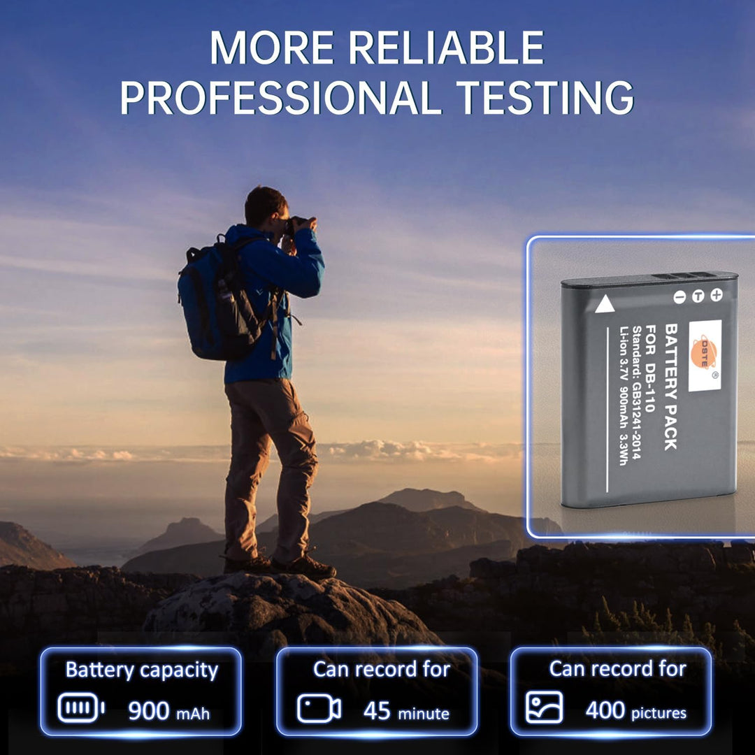 DSTE® 2-Pack Ersatz Batterie DB-110 und DC16E Reise Ladegerät Compatible für Ricoh GR III,Ricoh WG-6